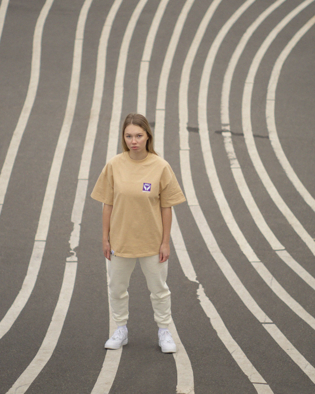 Female Model with BECT We Are Together Tee at Superkilen in Copenhagen, Denmark